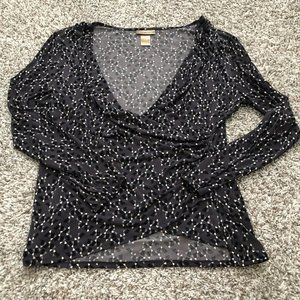 Miss Tina by Tina Knowles Women Colorful  Long Sleeve Blouse Deep V Neck Top 2XL